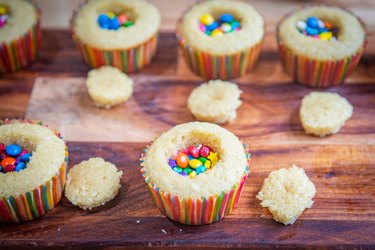 Cupcakes with candy in center hole