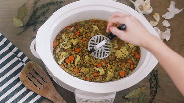 Mashing lentils in crockpot