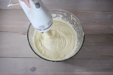 Mixing cake batter in bowl