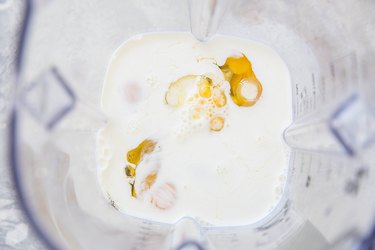 half and half, eggs, and vanilla extract in a blender